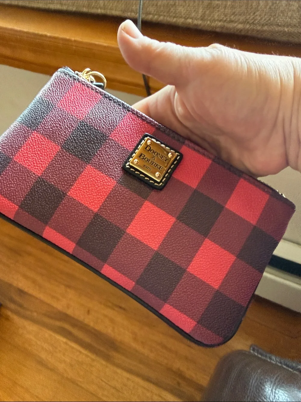 Dooney & Bourke Tucker collection zip wristlet red & black buffalo check plaid